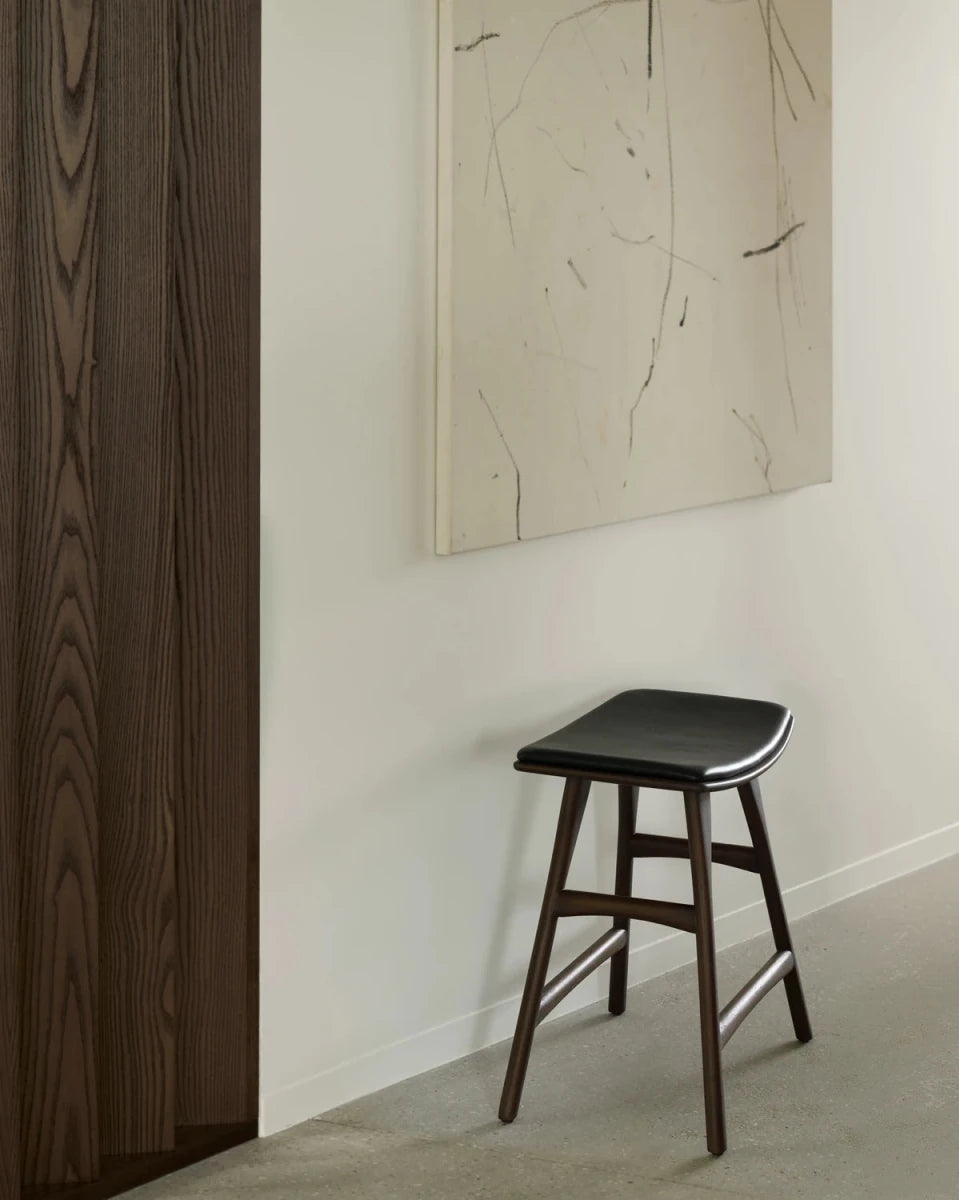 Brown Teak / Black Leather / Dining Height (19" Height)