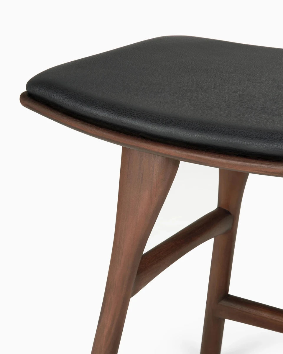 Brown Teak / Black Leather / Dining Height (19" Height)