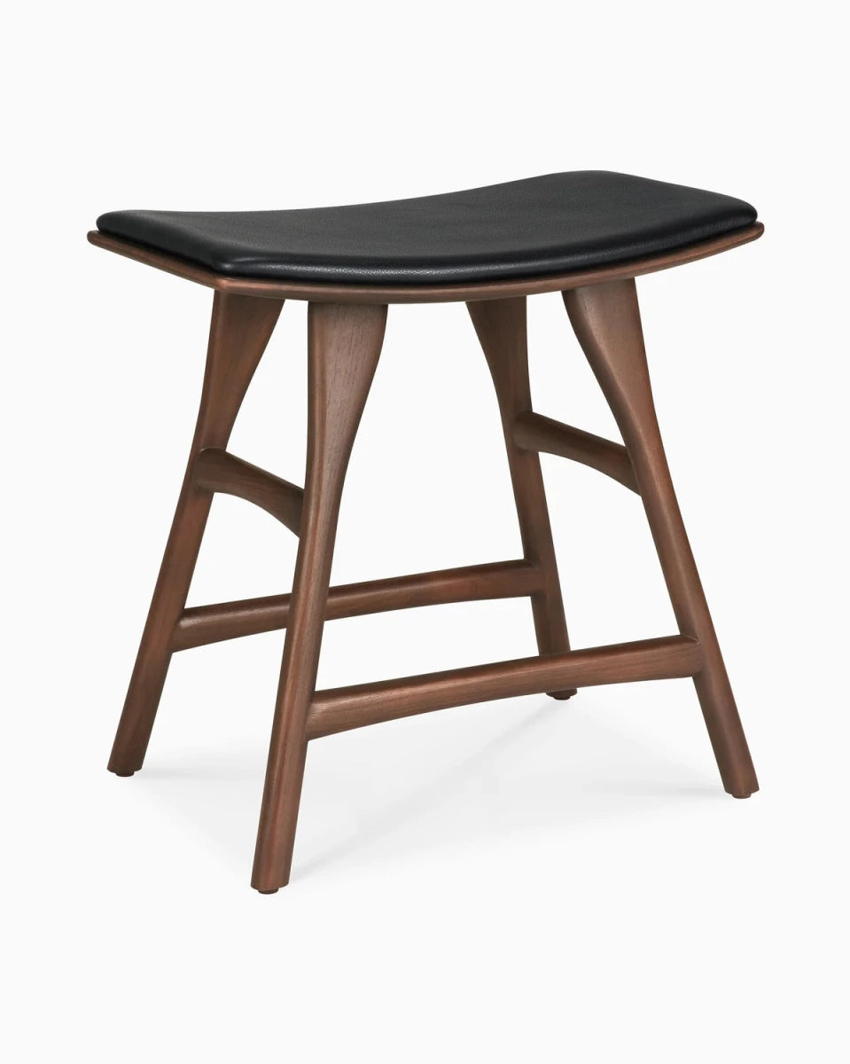 Brown Teak / Black Leather / Dining Height (19" Height)