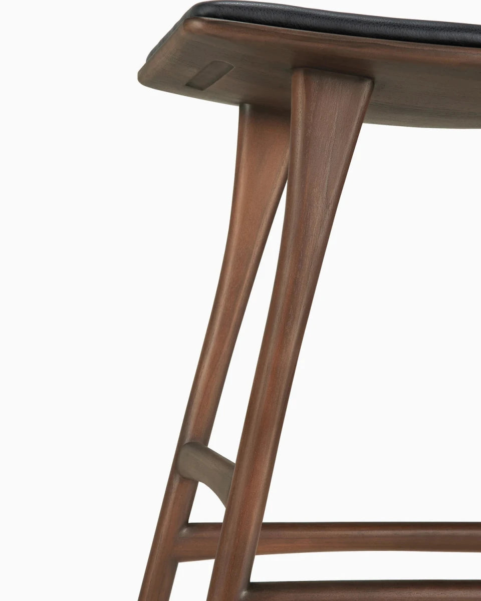 Brown Teak / Black Leather / Counter Height (26")