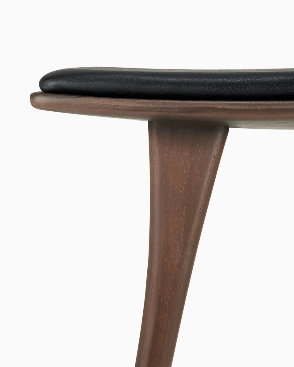 Brown Teak / Black Leather / Counter Height (26")