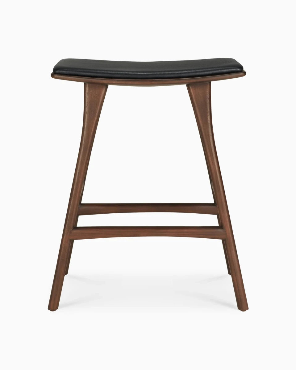 Brown Teak / Black Leather / Counter Height (26")