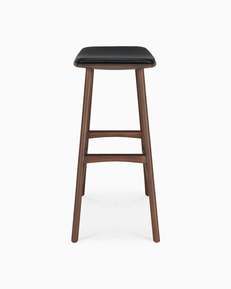 Brown Teak / Black Leather / Counter Height (26")