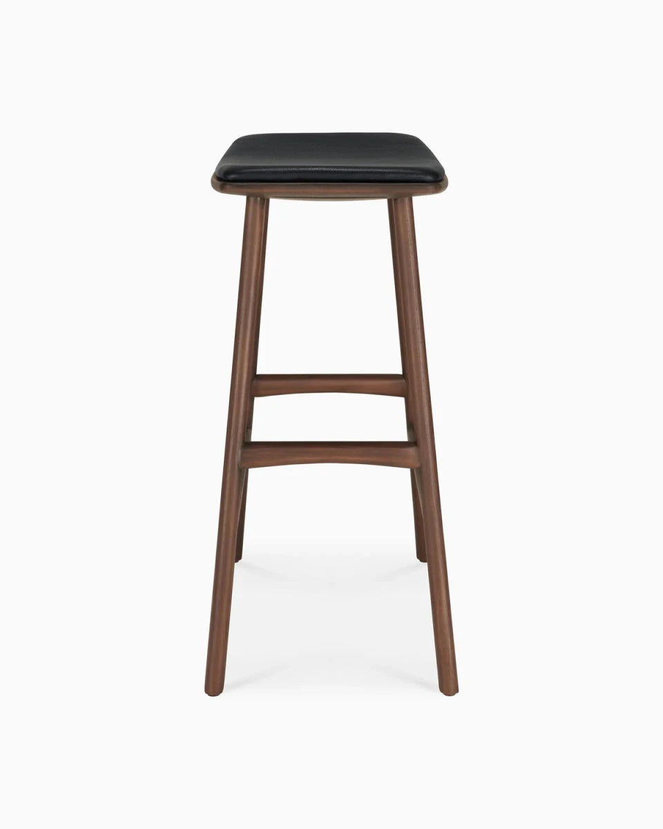 Brown Teak / Black Leather / Counter Height (26")