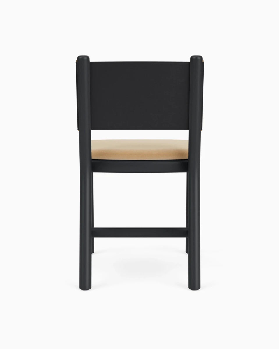 Caramel Velvet Seat / Black Leather Back / Ebony Oak Frame