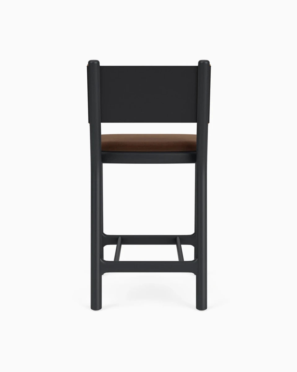 Cognac Velvet Seat / Black Leather Back / Ebony Oak Frame / Counter (26" Height)