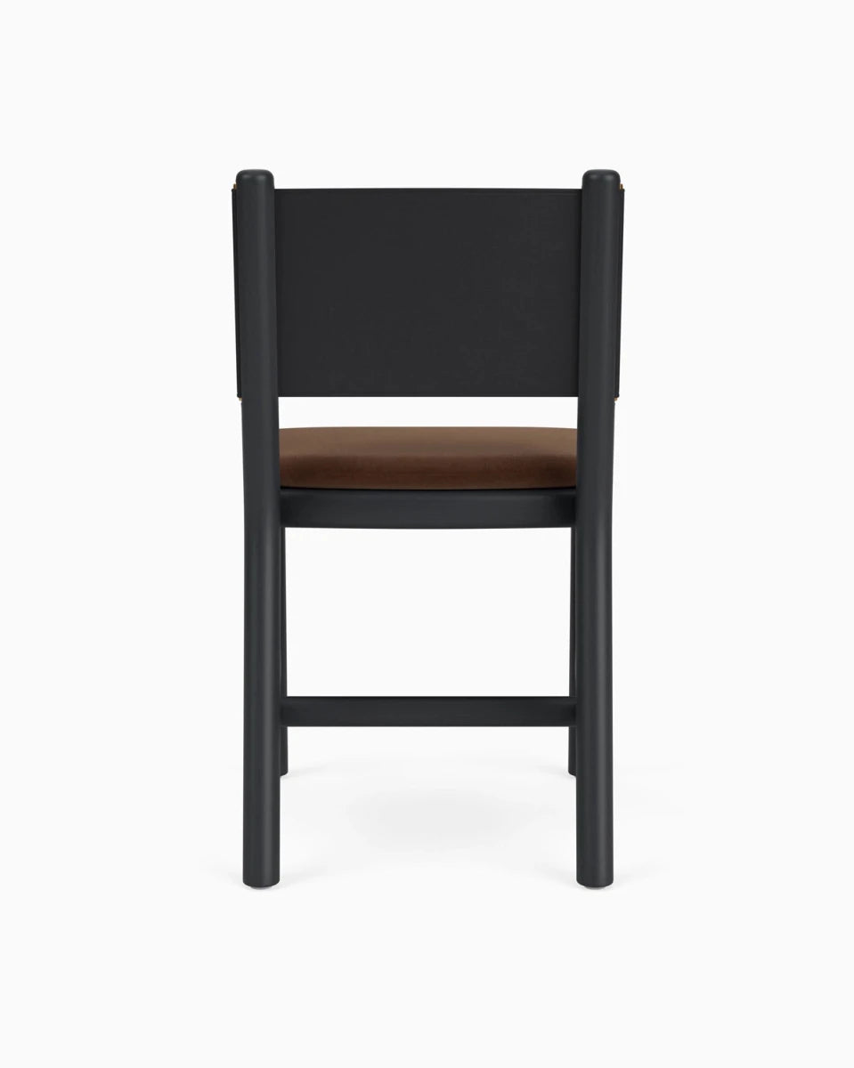 Cognac Velvet Seat / Black Leather Back / Ebony Oak Frame