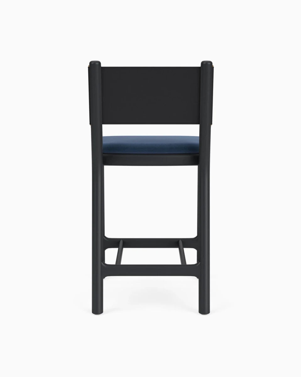 Denim Velvet Seat / Black Leather Back / Ebony Oak Frame / Counter (26" Height)