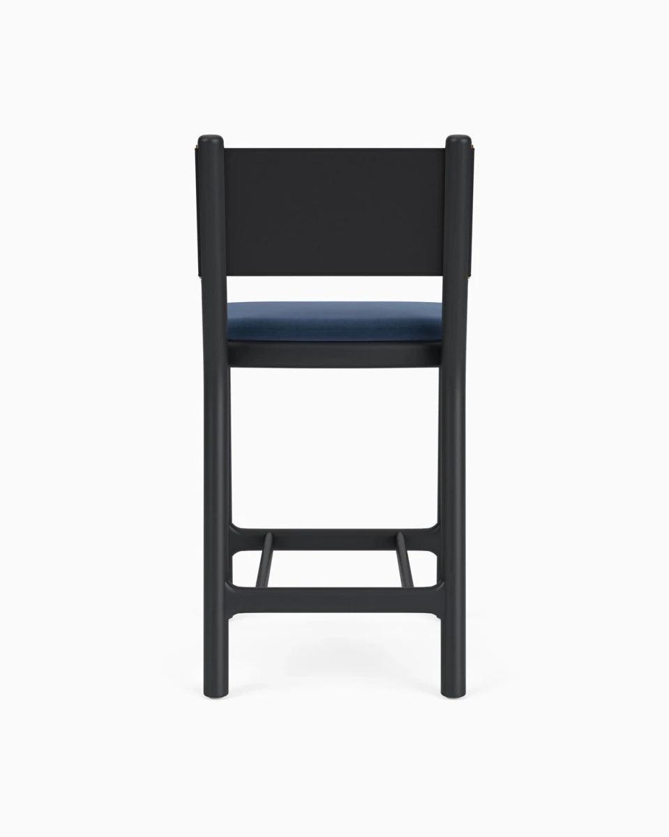 Denim Velvet Seat / Black Leather Back / Ebony Oak Frame