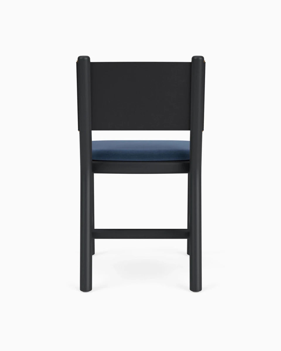 Denim Velvet Seat / Black Leather Back / Ebony Oak Frame