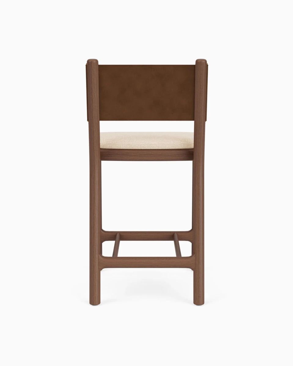 Oat Woven Seat / Chestnut Brown Leather Back / Walnut Frame / Counter (26" Height)