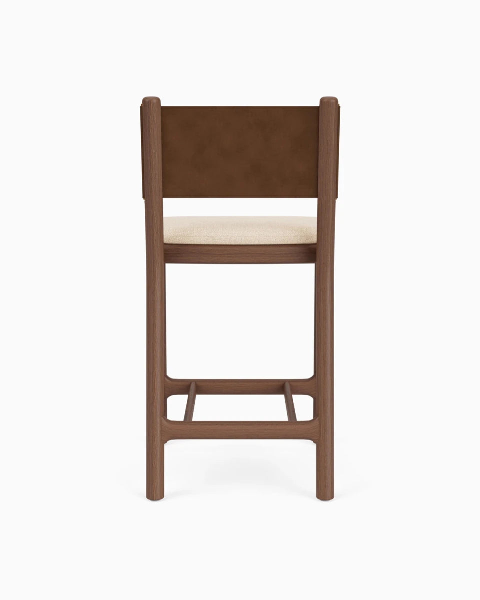 Oat Woven Seat / Chestnut Brown Leather Back / Walnut Frame / Counter (26" Height)