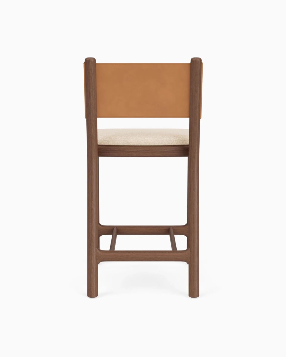 Oat Woven Seat / Saddle Leather Back / Walnut Frame / Counter (26" Height)