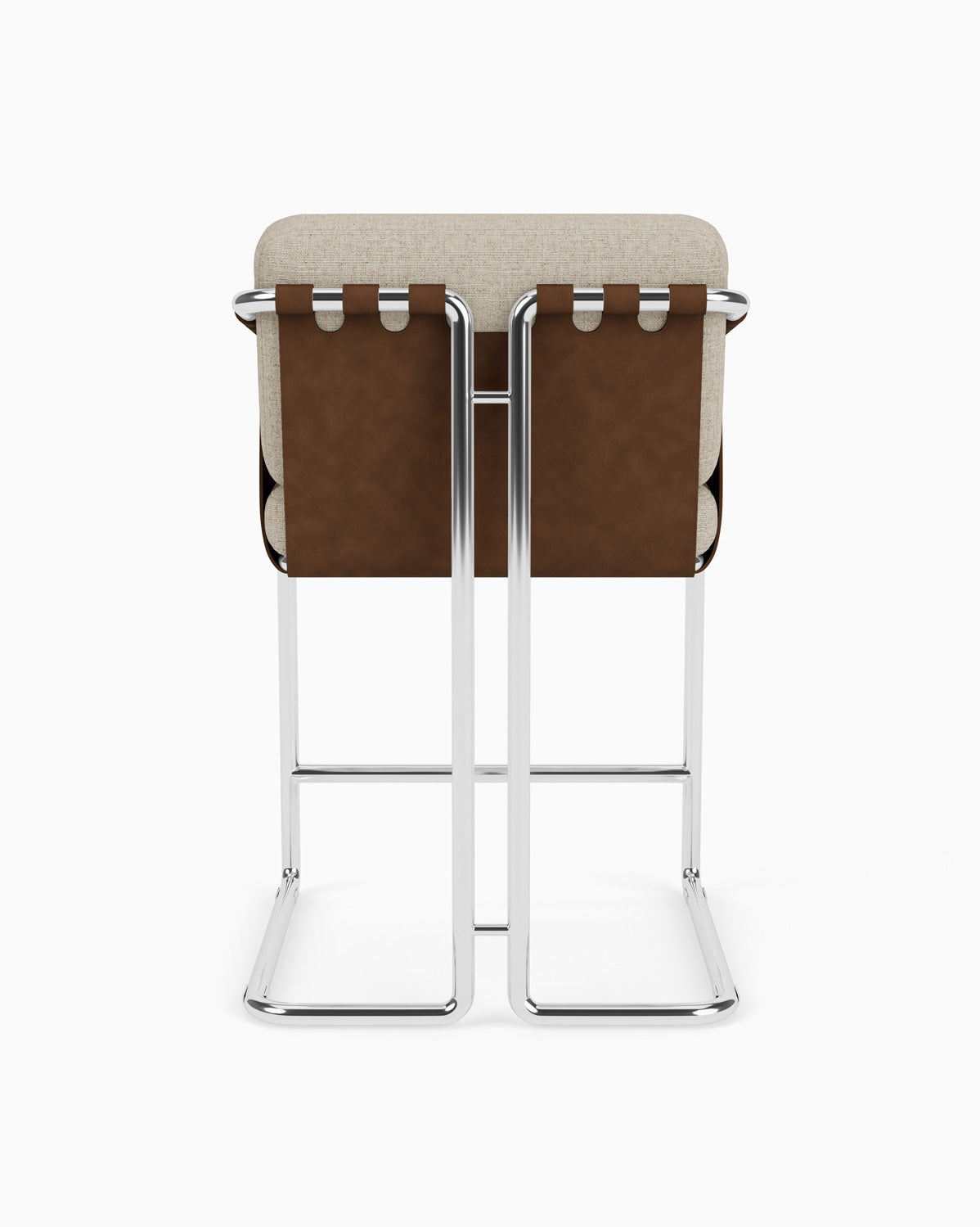 Flax Linen Seat / Chestnut Leather Sling / Polished Steel / Counter (24.5" Height)