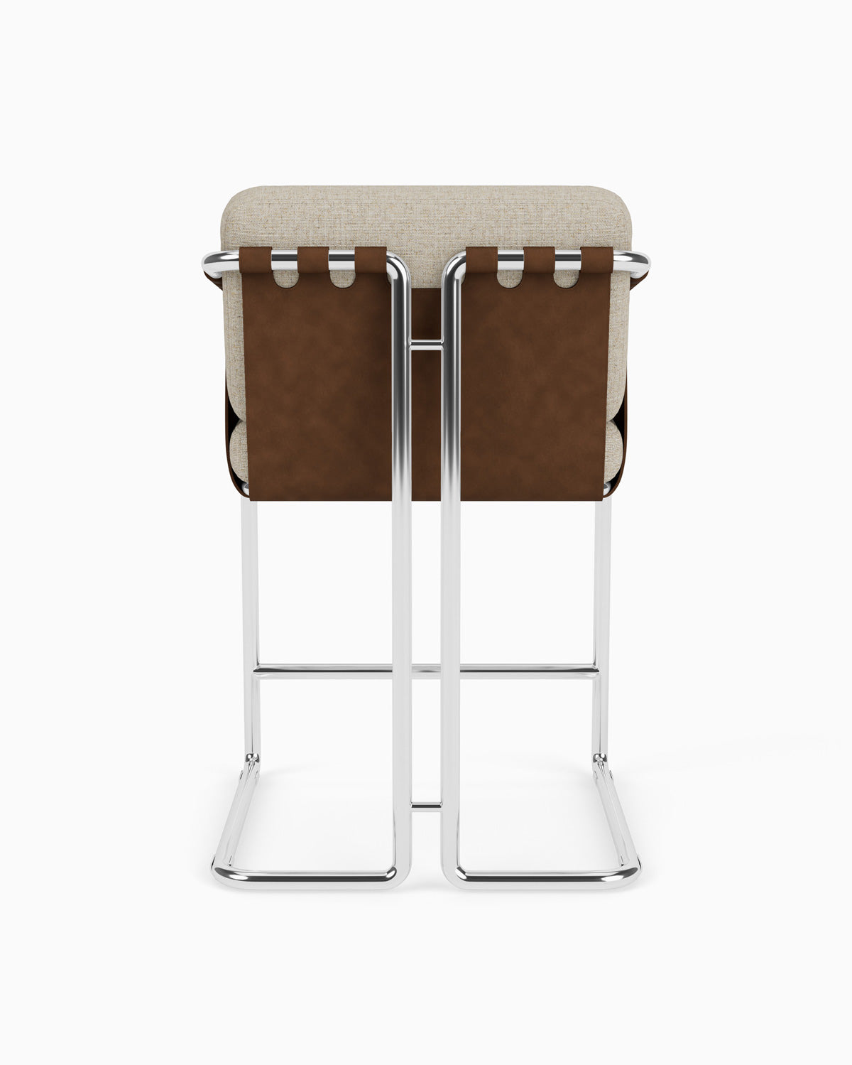 Flax Linen Seat / Chestnut Leather Sling / Polished Steel / Counter (24.5" Height)