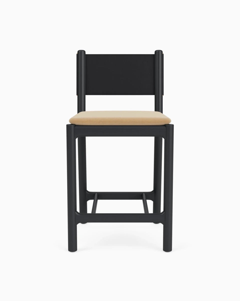 Caramel Velvet Seat / Black Leather Back / Ebony Oak Frame