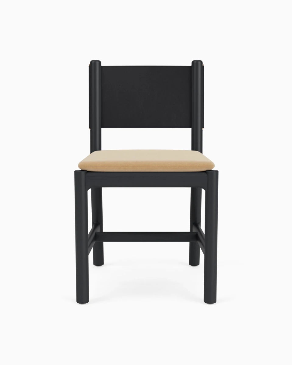Caramel Velvet Seat / Black Leather Back / Ebony Oak Frame
