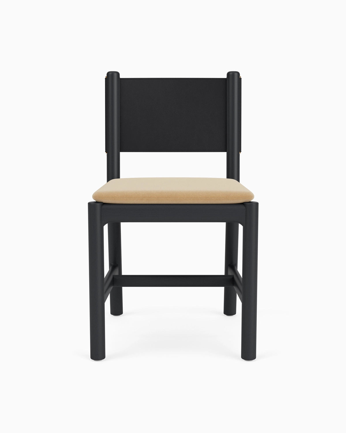 Caramel Velvet Seat / Black Leather Back / Ebony Oak Frame