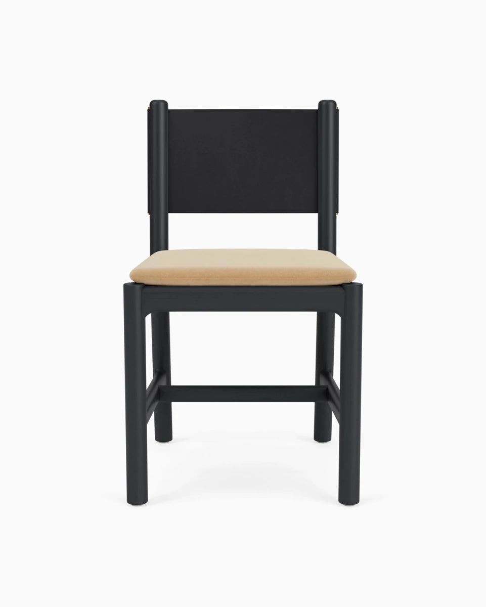 Caramel Velvet Seat / Black Leather Back / Ebony Oak Frame