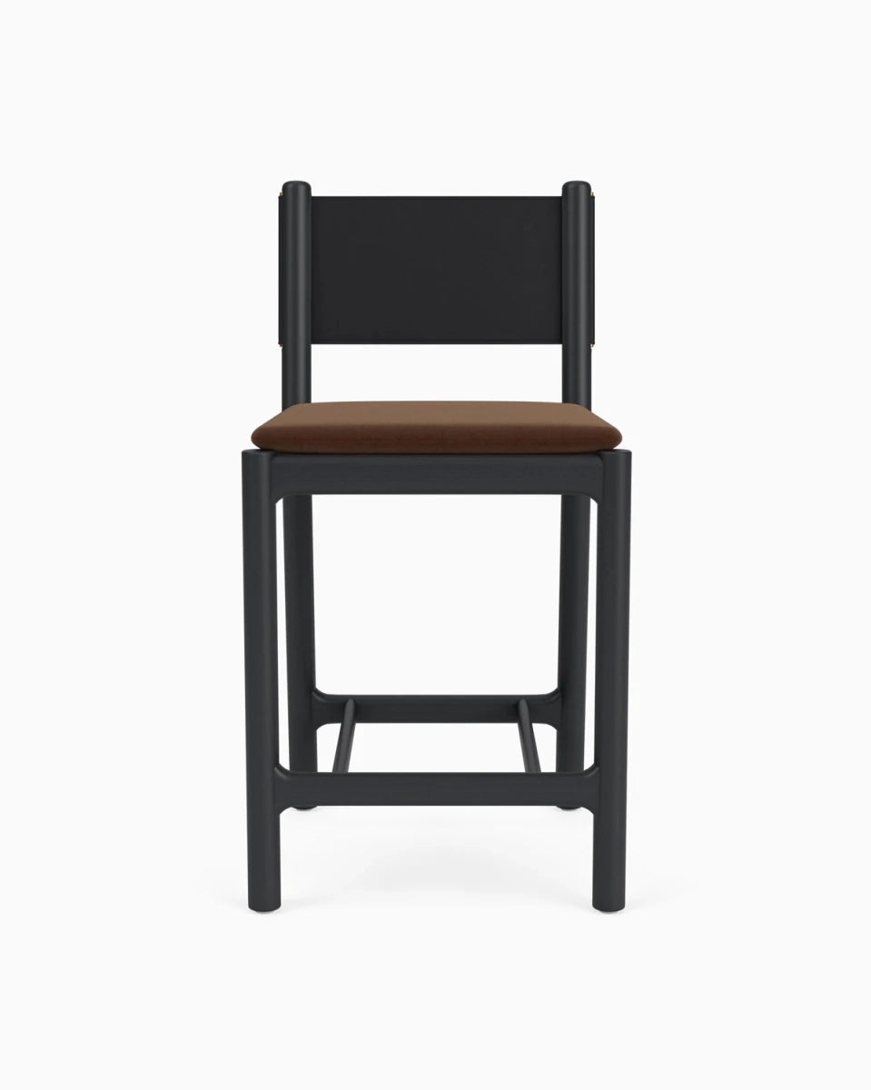 Cognac Velvet Seat / Black Leather Back / Ebony Oak Frame / Counter (26" Height)