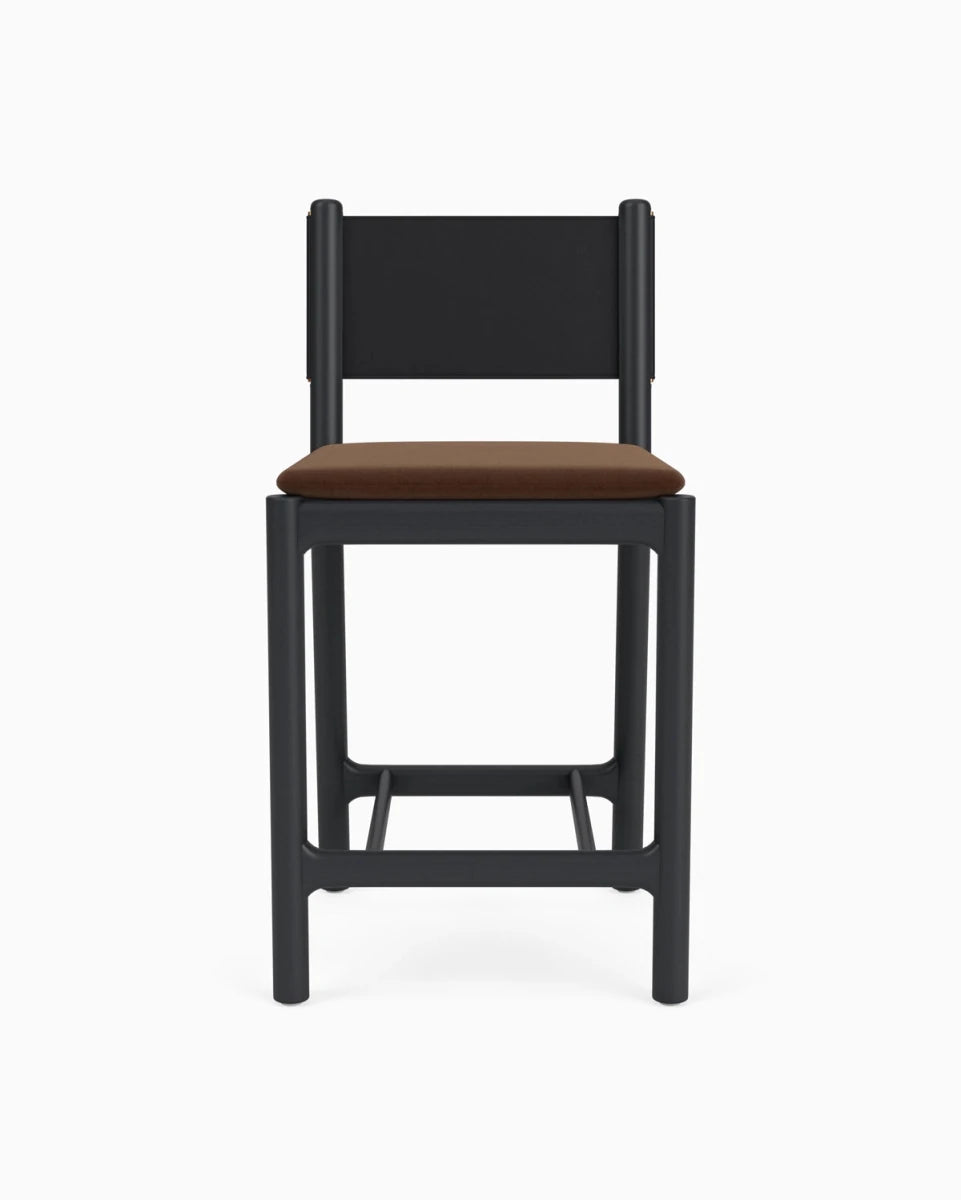 Cognac Velvet Seat / Black Leather Back / Ebony Oak Frame / Counter (26" Height)