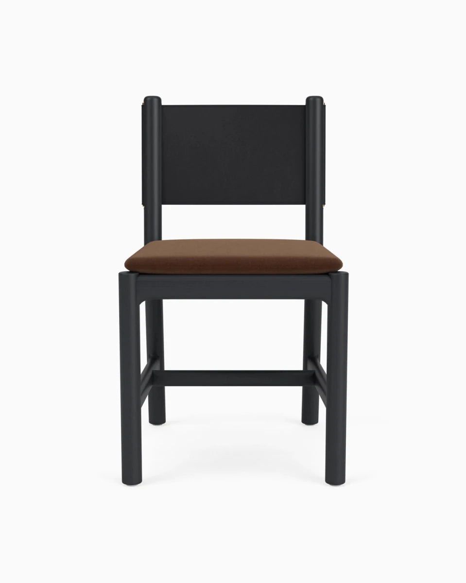 Cognac Velvet Seat / Black Leather Back / Ebony Oak Frame