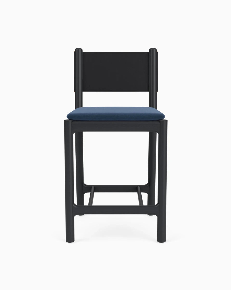 Denim Velvet Seat / Black Leather Back / Ebony Oak Frame / Counter (26" Height)