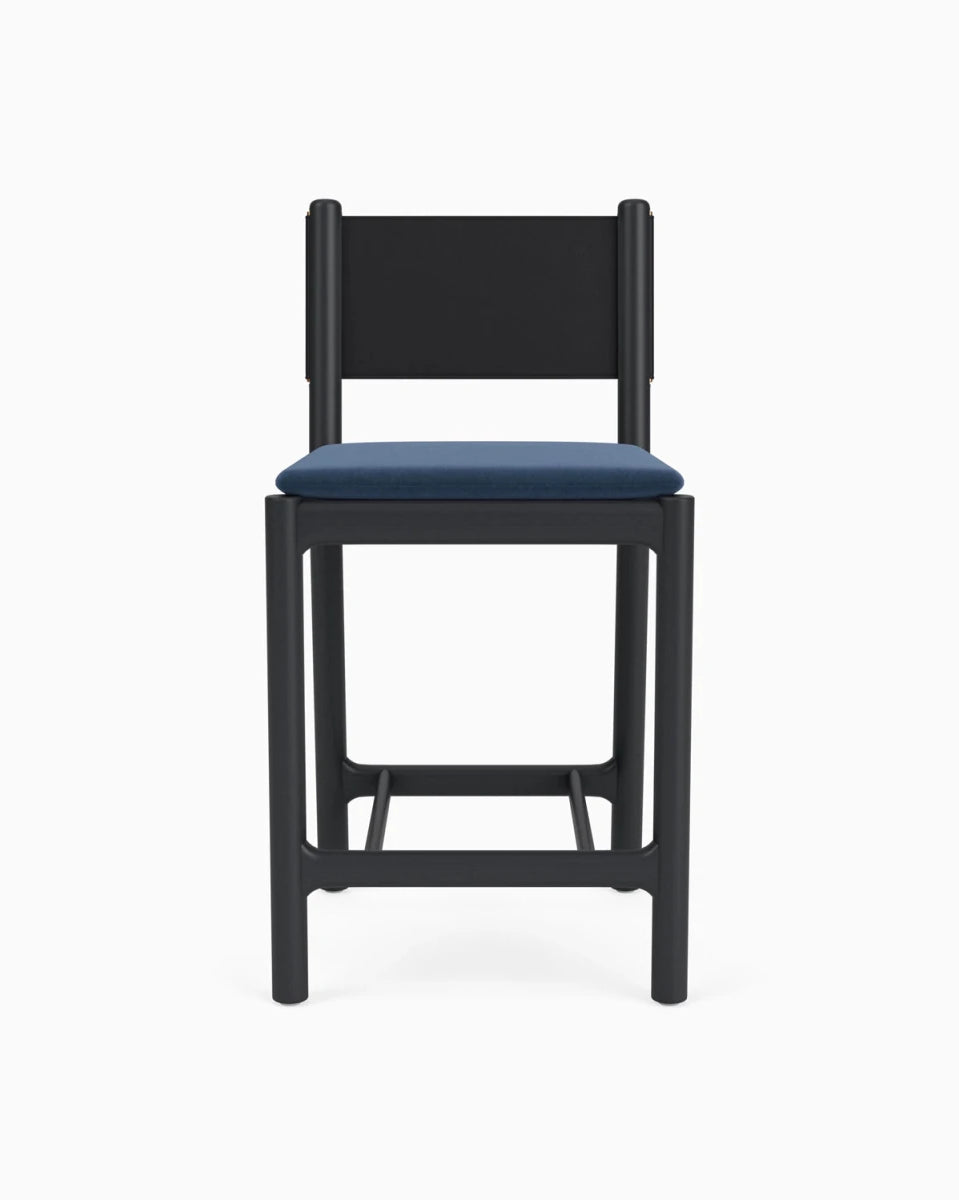 Denim Velvet Seat / Black Leather Back / Ebony Oak Frame