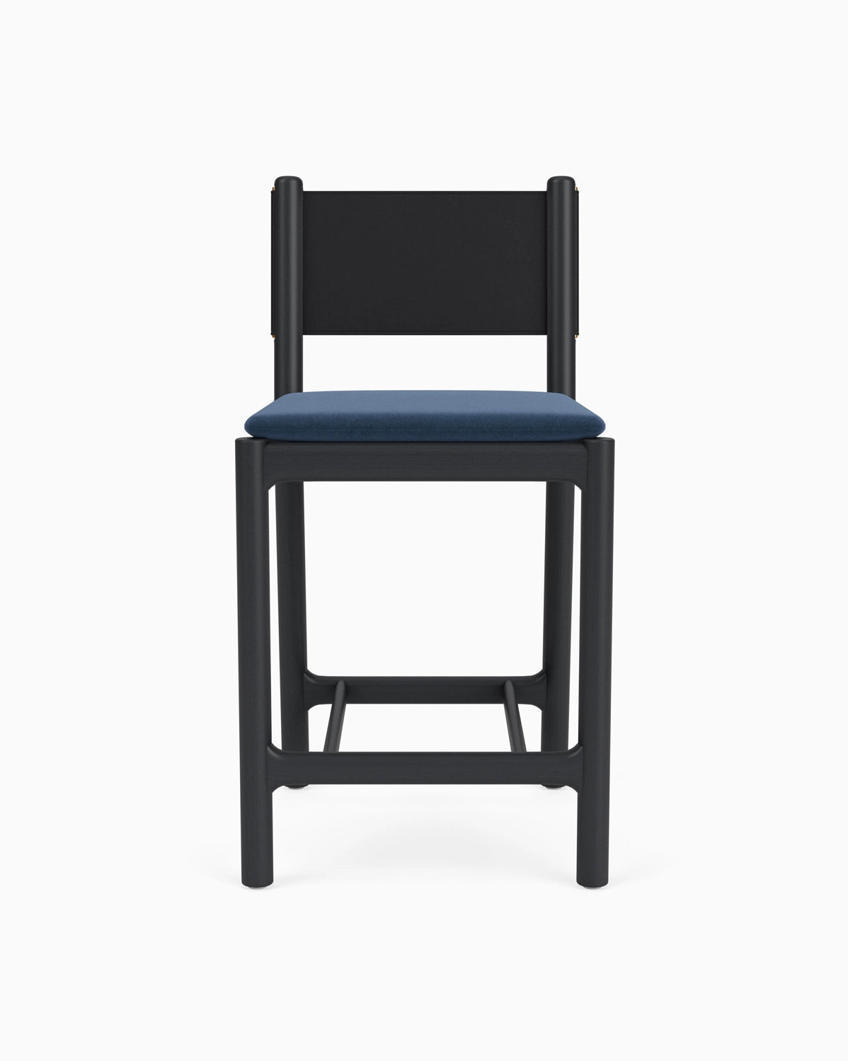 Denim Velvet Seat / Black Leather Back / Ebony Oak Frame