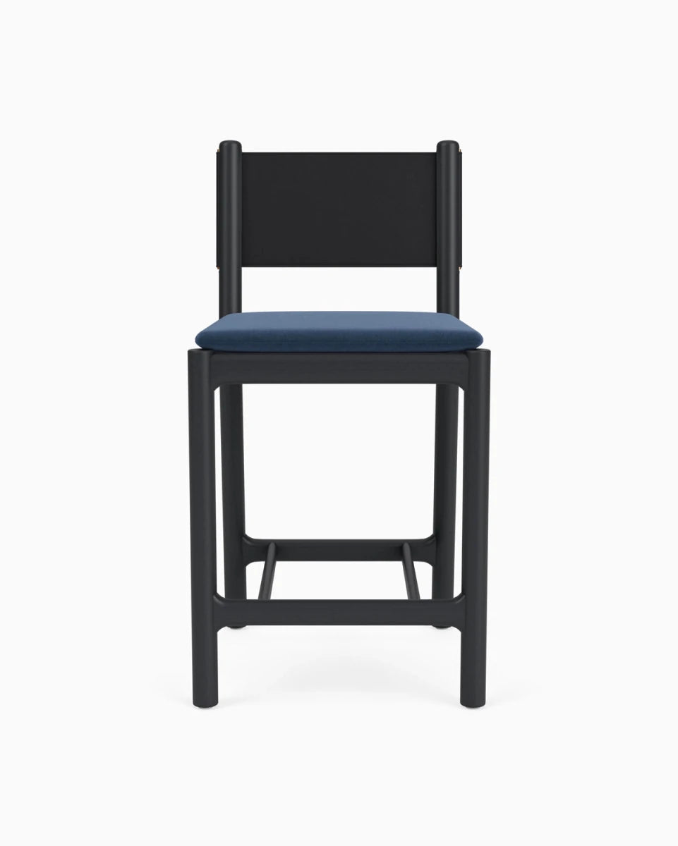 Denim Velvet Seat / Black Leather Back / Ebony Oak Frame / Counter (26" Height)
