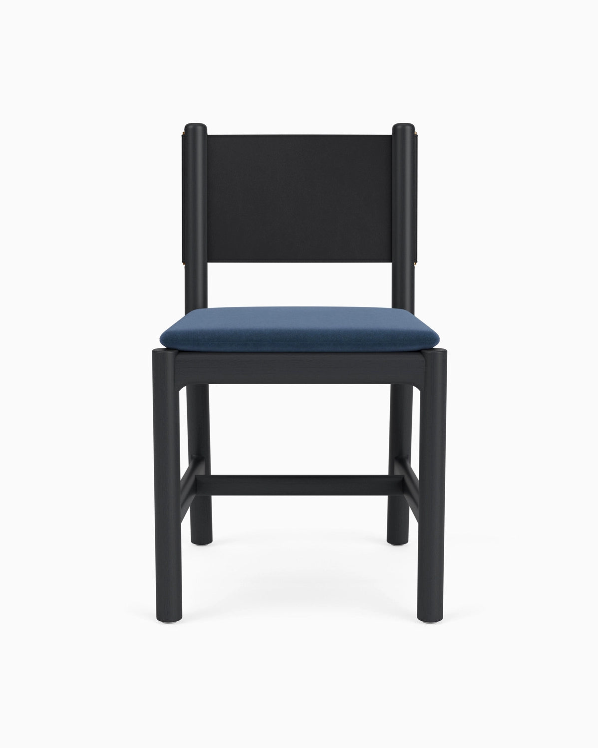 Denim Velvet Seat / Black Leather Back / Ebony Oak Frame