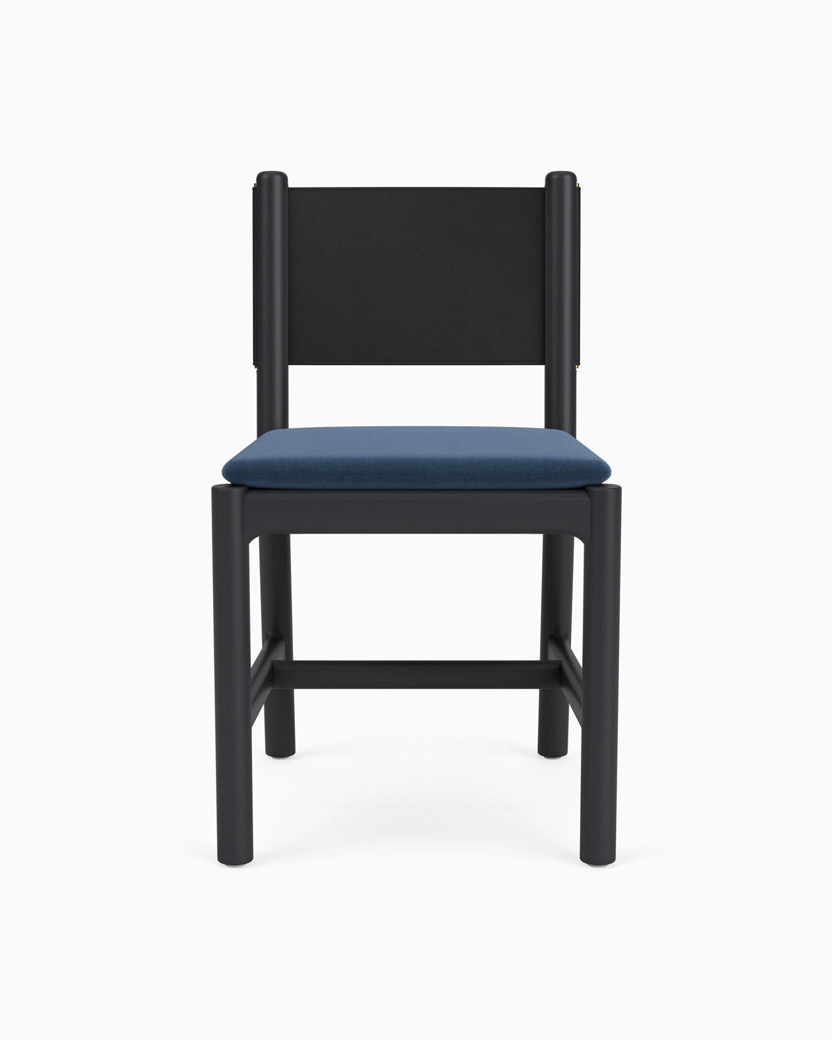 Denim Velvet Seat / Black Leather Back / Ebony Oak Frame