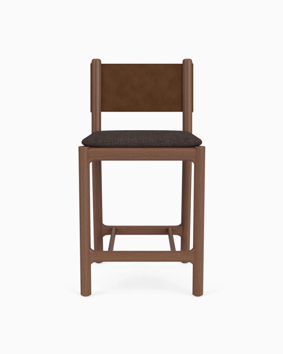 Ember Grey Seat / Chestnut Brown Leather Back / Walnut Frame / Counter (26" Height)