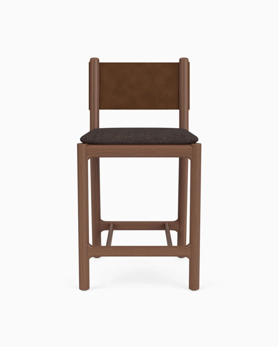 Ember Grey Seat / Chestnut Brown Leather Back / Walnut Frame / Counter (26" Height)