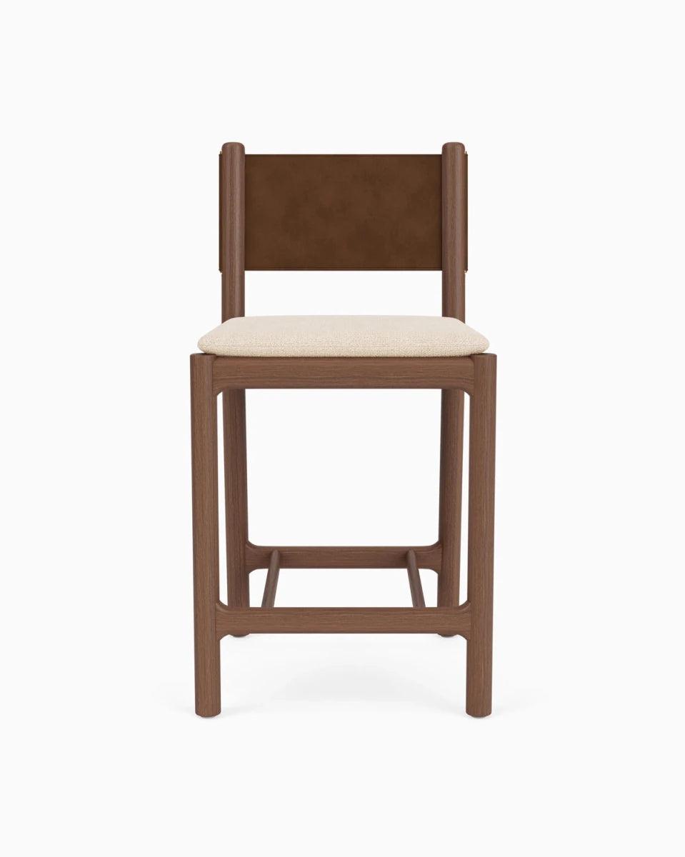 Oat Woven Seat / Chestnut Brown Leather Back / Walnut Frame / Counter (26" Height)