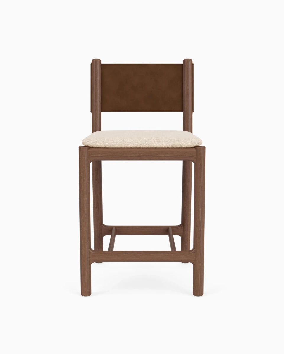 Oat Woven Seat / Chestnut Brown Leather Back / Walnut Frame / Counter (26" Height)
