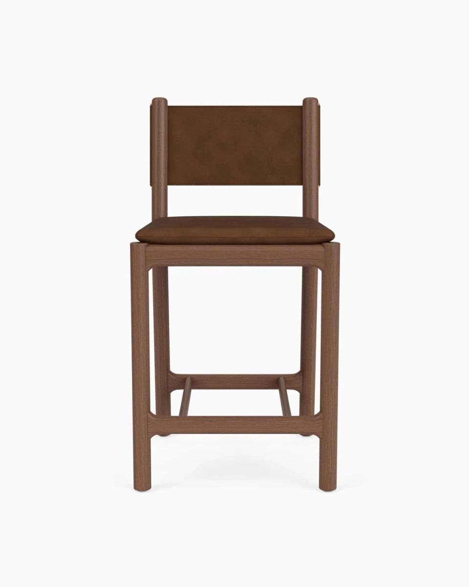 Chestnut Brown Leather Seat / Chestnut Brown Leather Back / Walnut Frame / Counter (26" Height)