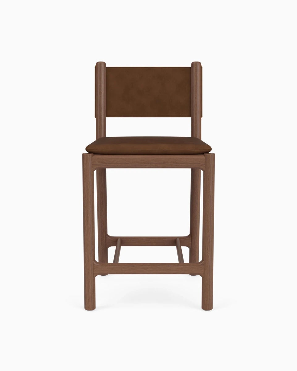 Chestnut Brown Leather Seat / Chestnut Brown Leather Back / Walnut Frame / Counter (26" Height)