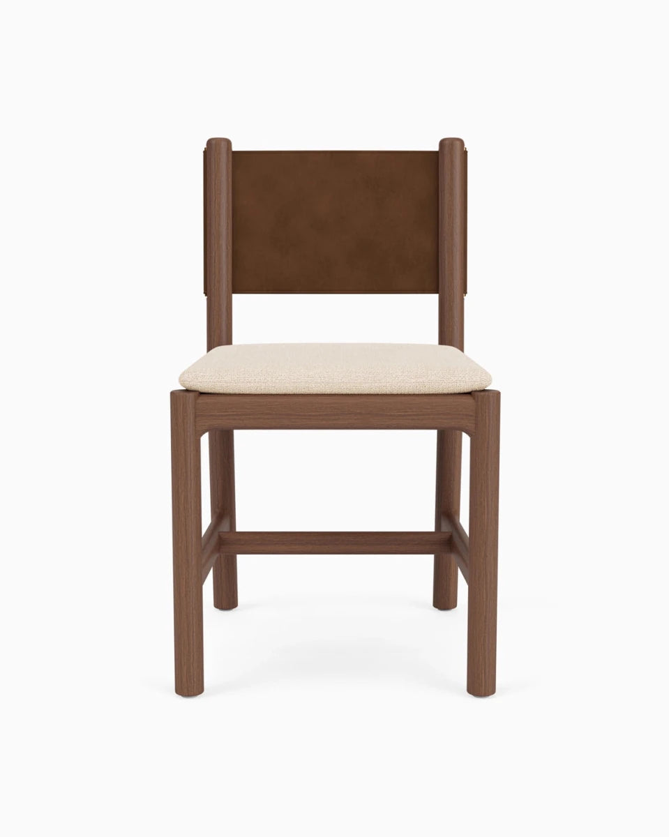 Oat Woven Seat / Chestnut Brown Leather Back / Walnut Frame