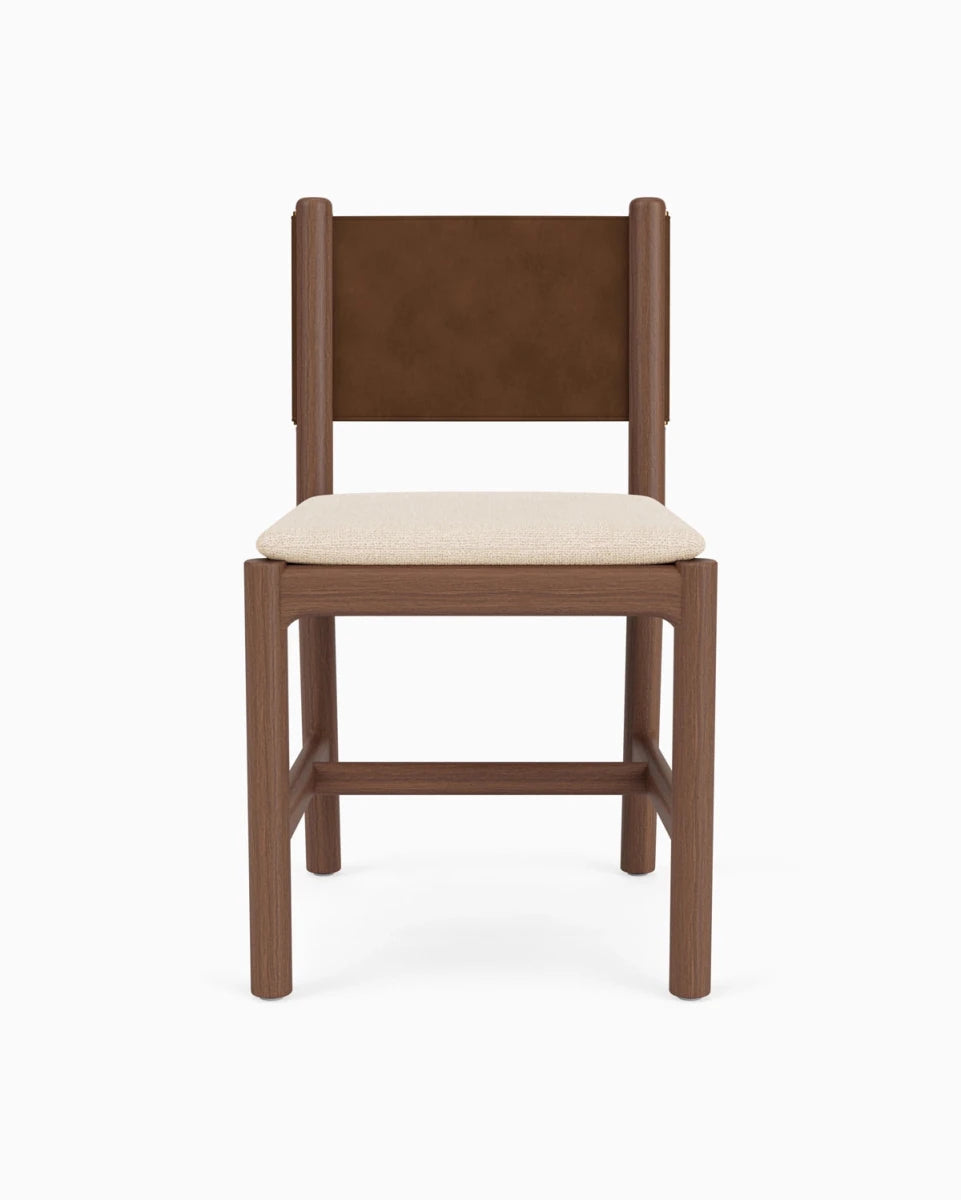 Oat Woven Seat / Chestnut Brown Leather Back / Walnut Frame