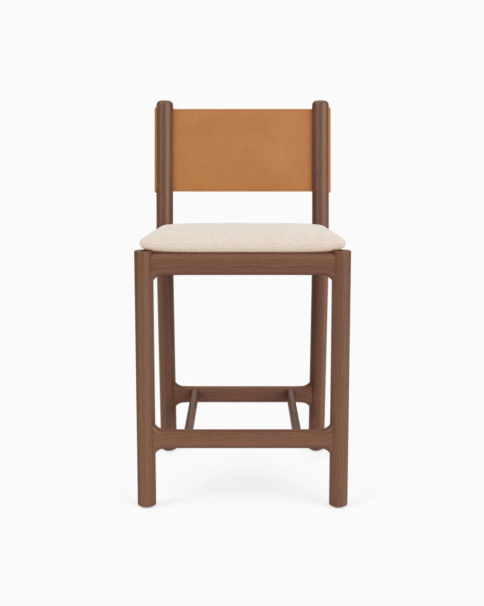 Oat Woven Seat / Saddle Leather Back / Walnut Frame / Counter (26" Height)