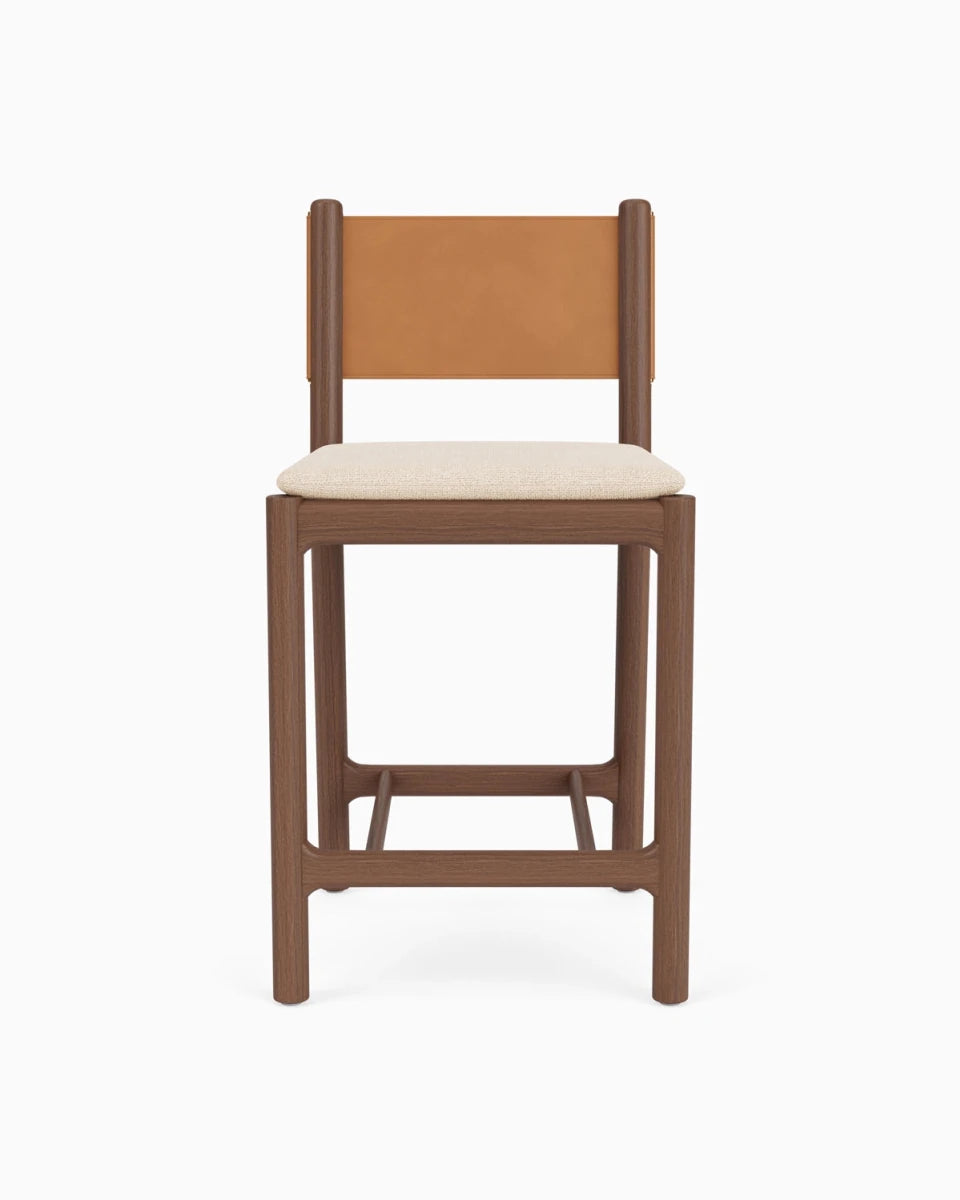 Oat Woven Seat / Saddle Leather Back / Walnut Frame / Counter (26" Height)
