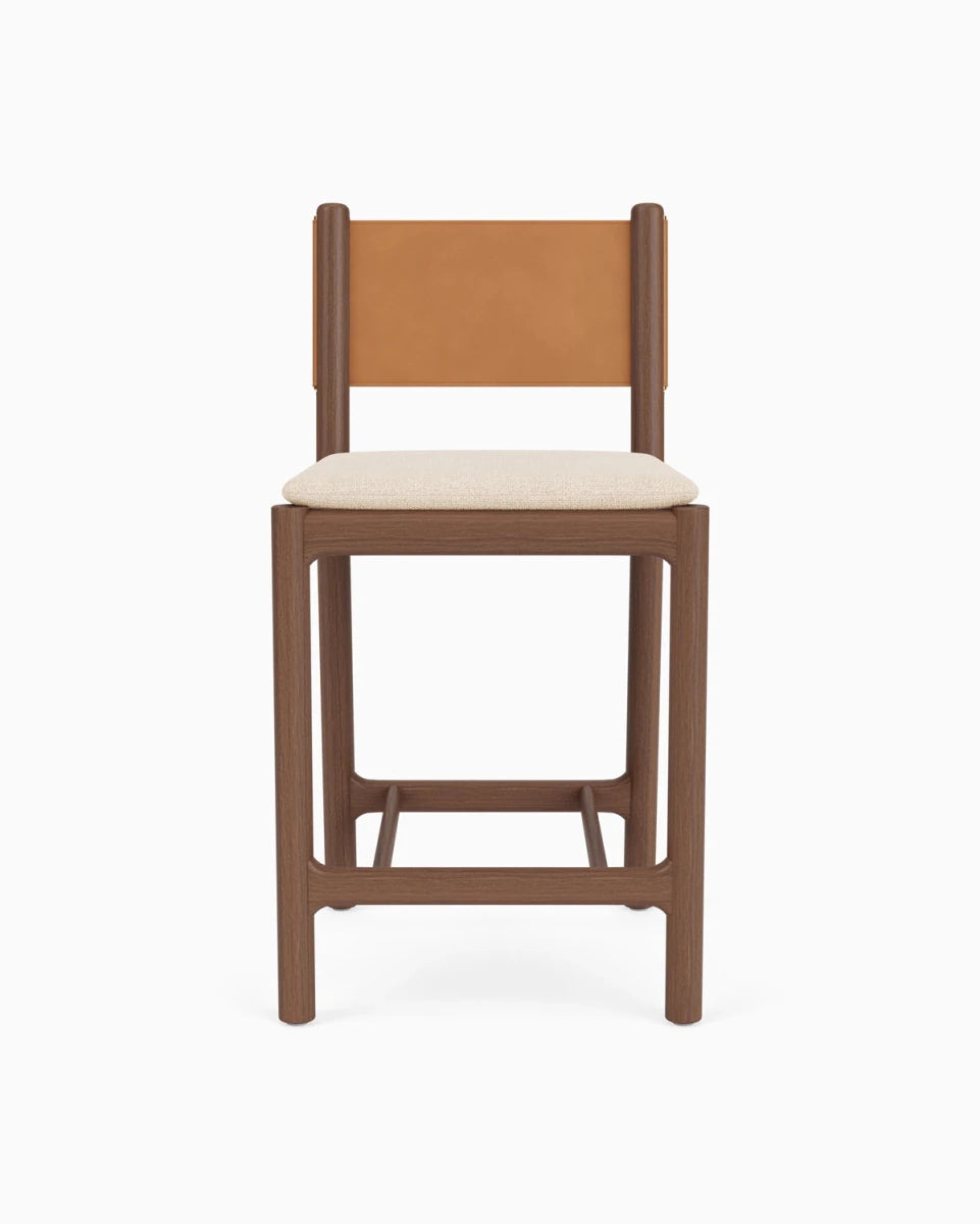 Oat Woven Seat / Saddle Leather Back / Walnut Frame / Counter (26" Height)