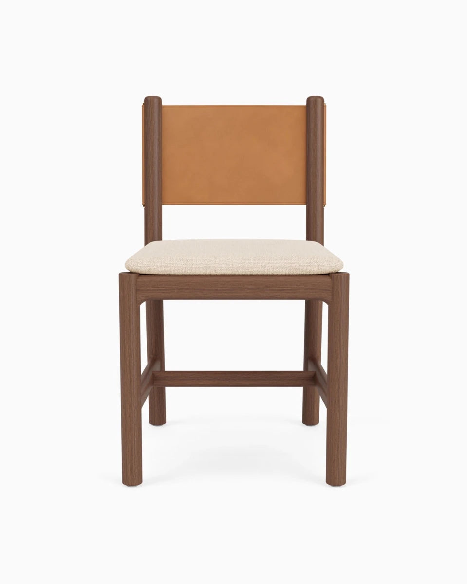 Oat Woven Seat / Saddle Leather Back / Walnut Frame
