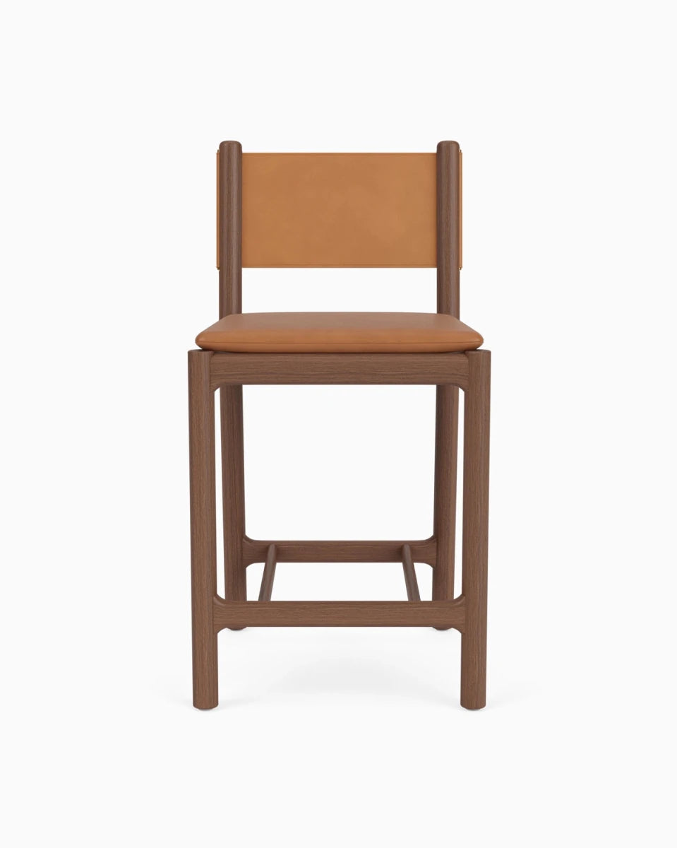 Saddle Leather Seat / Saddle Leather Back / Walnut Frame / Counter (26" Height)
