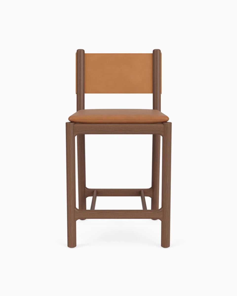 Saddle Leather Seat / Saddle Leather Back / Walnut Frame / Counter (26" Height)