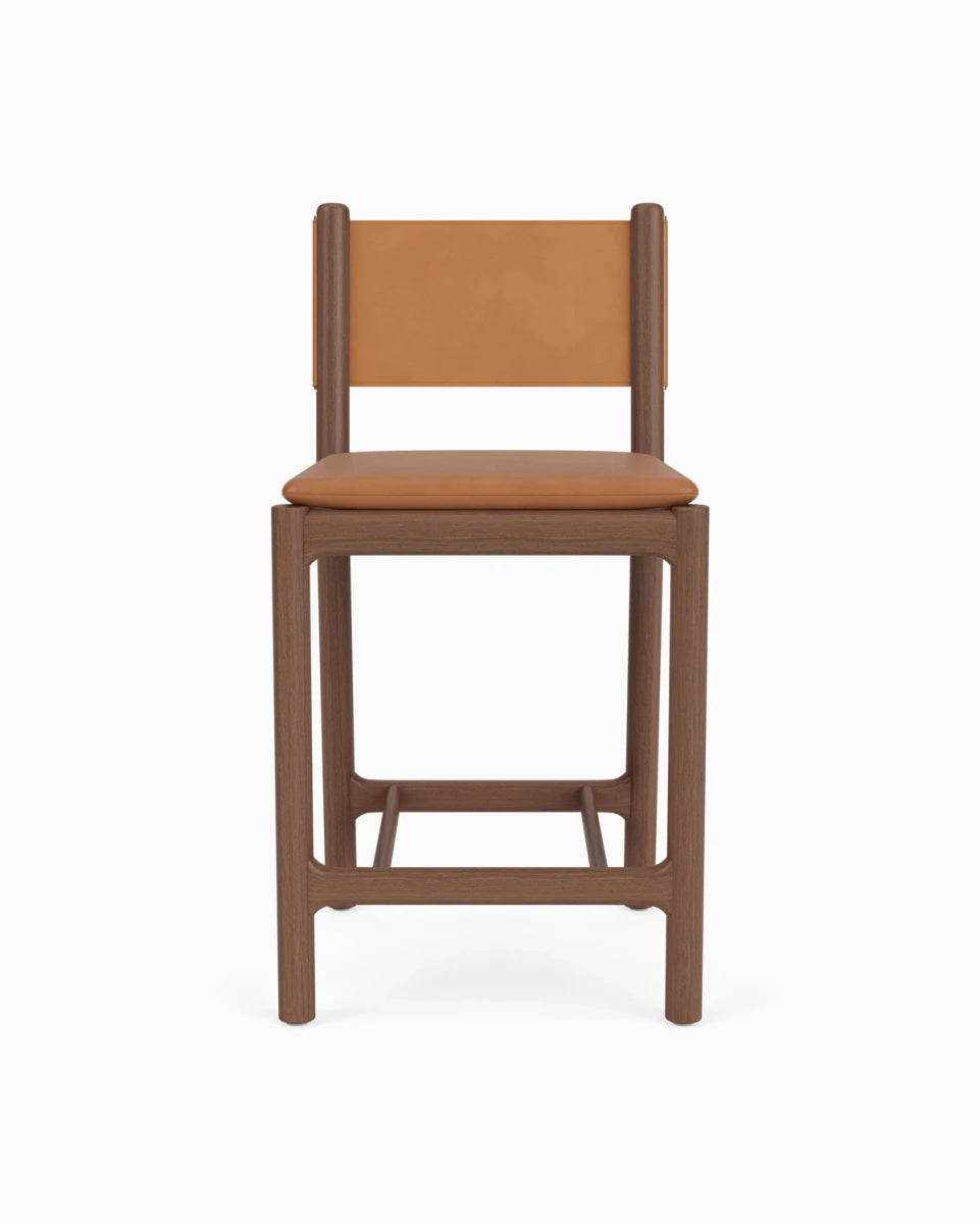 Saddle Leather Seat / Saddle Leather Back / Walnut Frame / Counter (26" Height)
