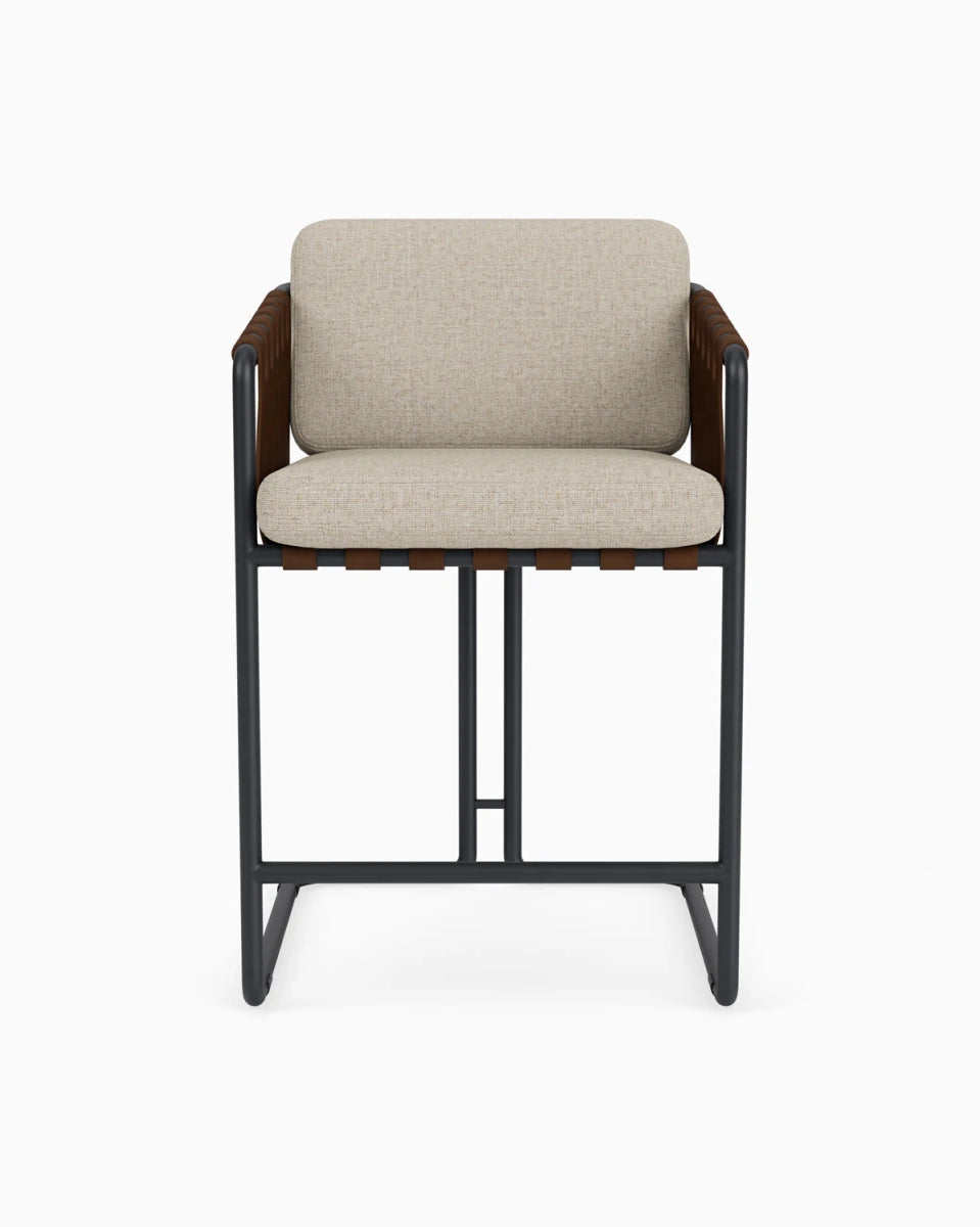 Flax Linen Seat / Chestnut Leather Sling / Matte Black / Counter (24.5" Height)