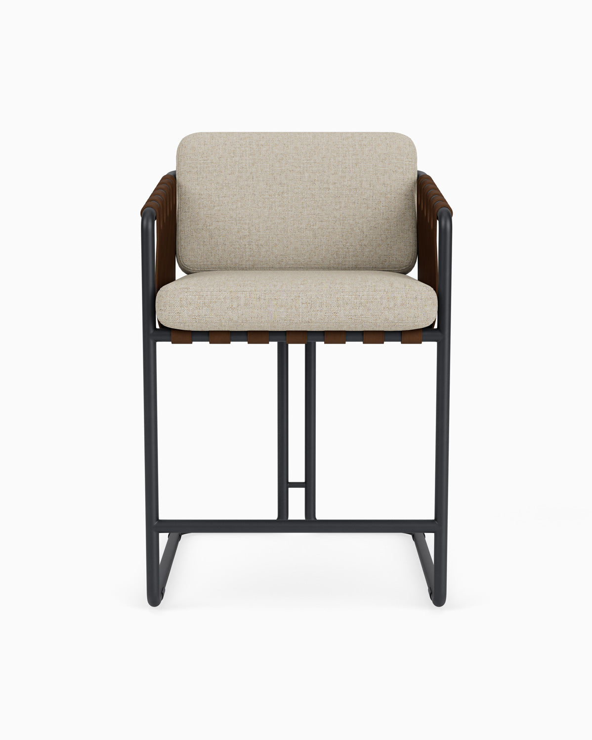 Flax Linen Seat / Chestnut Leather Sling / Matte Black / Counter (24.5" Height)