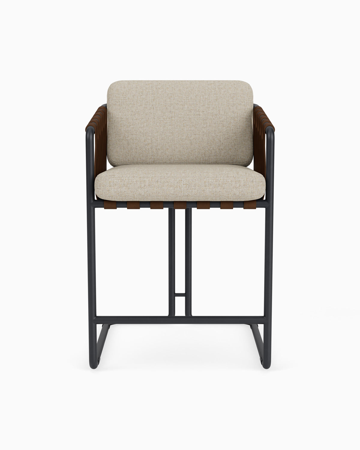 Flax Linen Seat / Chestnut Leather Sling / Matte Black / Counter (24.5" Height)